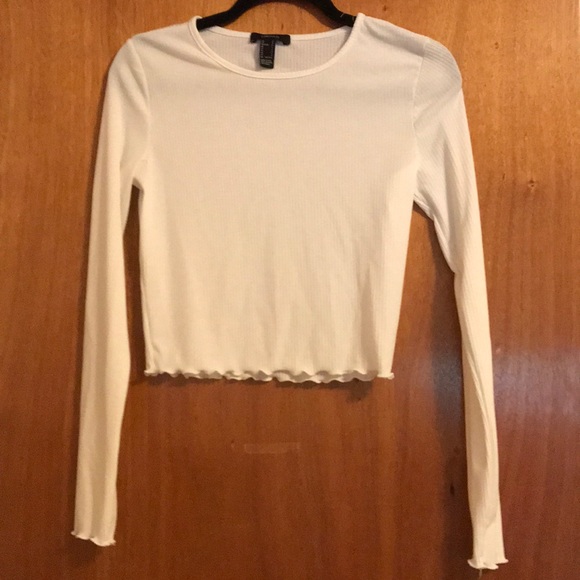Forever 21 Tops - White lettuce trim long sleeve